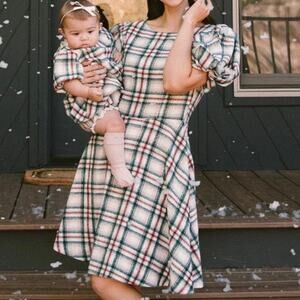 IVY CITY | NWT Molly Plaid Dress Fit Flare Dress Soft Balloon Puffed Sleeve | XL